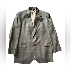 Jos A Bank 44L Brown Check Plaid Silk Wool Mens Blazer Sport Coat Jacket